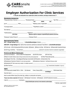 Employer Authorization For Clinic Services