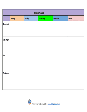 ChildCareED Weekly Menu Template
