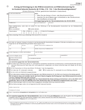 German Federal Election Voter Registration Form