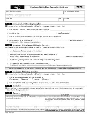 Arizona WEC Employee Withholding Exemption Certificate