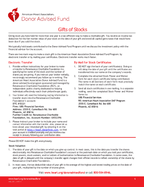 American Heart Association Stock Gift Form