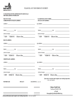 Culinary Health Fund Provider Address Information Form