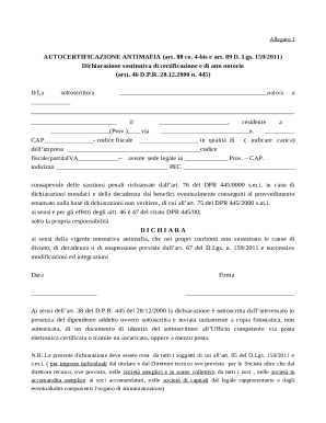 Italian Anti-Mafia Self-Certification Form