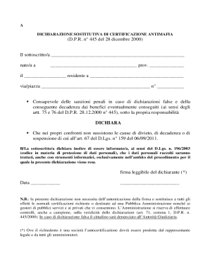 Italian Anti-Mafia Certification Declaration