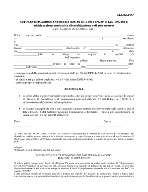Italian Antimafia Self-Certification Form
