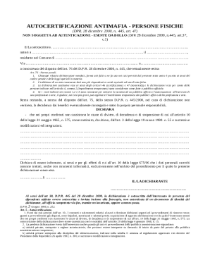 Italian Antimafia Self-Certification Form