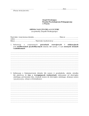Teacher Opinion Form for Student