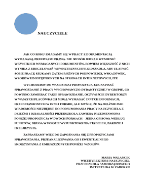 Preschool Teacher's Educational Report Template