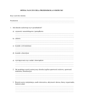 Teacher's Opinion on Preschool Child