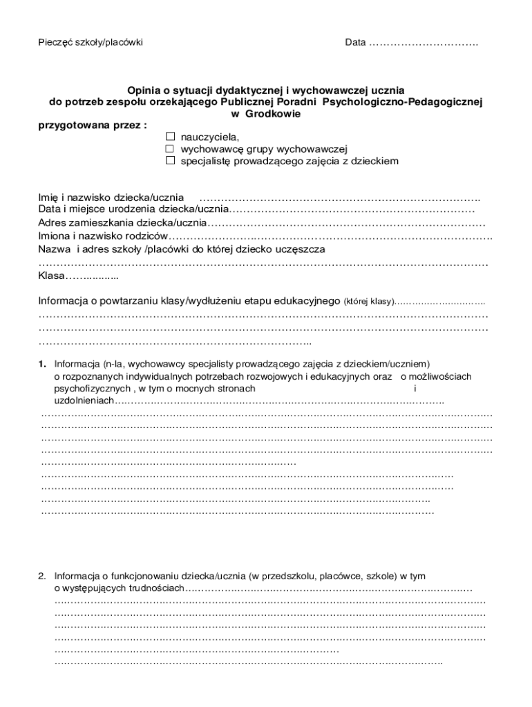 Student Educational and Developmental Opinion Form - Blank Fillable ...
