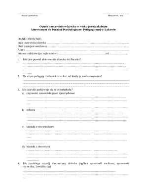 Teacher Opinion Form for Preschool Children