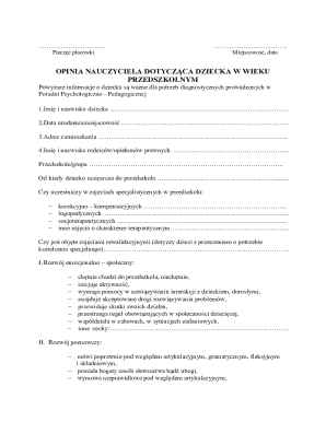 Teacher Opinion Form for Preschool Children