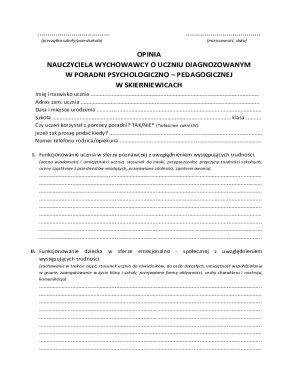 Teacher's Opinion Form for Student Diagnosed in Psychological-Pedagogical Counseling