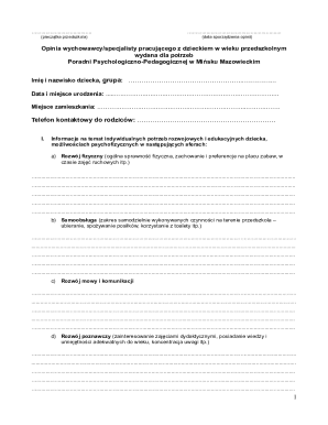 Preschool Child Development Opinion Form