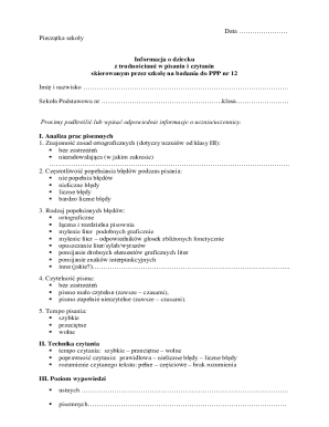 Polish School Dyslexia Assessment Form