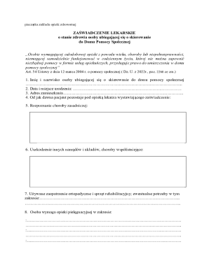 Medical Certificate for Social Care Home Placement
