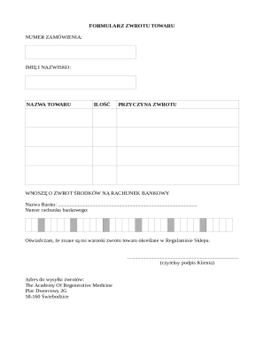Product Return Form