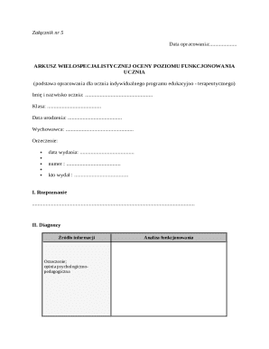 Polish Student Functioning Assessment Form