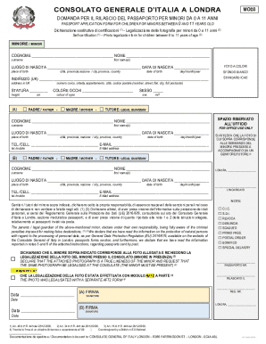 Italian Passport Application for Minors 0-11
