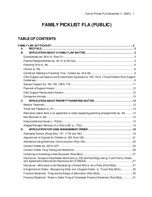 Family Law Act Picklist