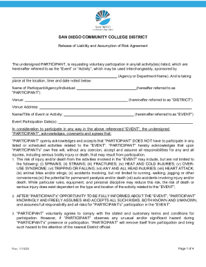 San Diego Community College District Release of Liability