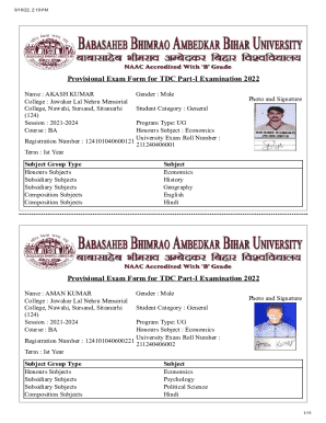 Provisional Exam Form for TDC Part-I Examination 2022