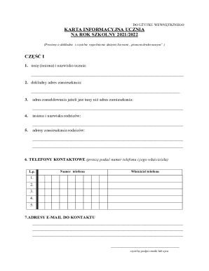 Student Information Card