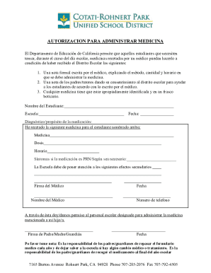 Autorizacin para tomar medicina durante el horario escolar