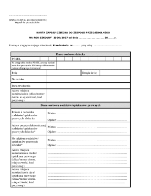 Child Enrollment Form for Preschool