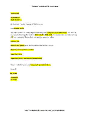 Curricular Practical Training Offer Letter