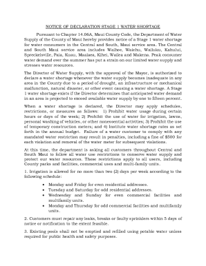 Maui County Stage 1 Water Shortage Notice
