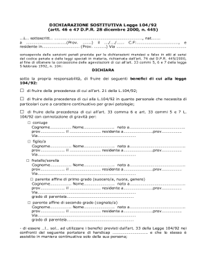 Italian Law 104/92 Benefit Declaration Form