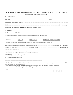 Italian Law 104/92 Priority Seat Choice Declaration