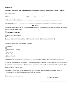 Declaration of Continuing Requirements for L. 104/92 Benefits