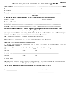 Italian Law 104/92 Assistance Declaration Form