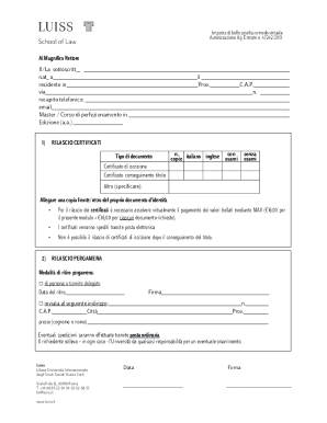 Luiss University Certificate Request Form