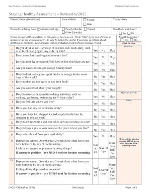 California Staying Healthy Assessment Form