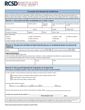 Oral health assessment &amp; waiver spanish