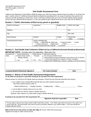 Oral health assessment form - cdph