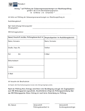 German Apprenticeship Exam Admission Request