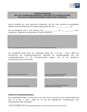 Ausbildungsmaßnahme Zusatzvereinbarung