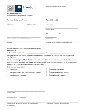 Zusatzvereinbarung Berufsausbildungsvertrag Fleischer