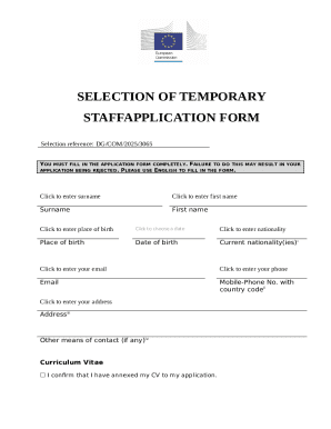 EU Temporary Staff Application Form