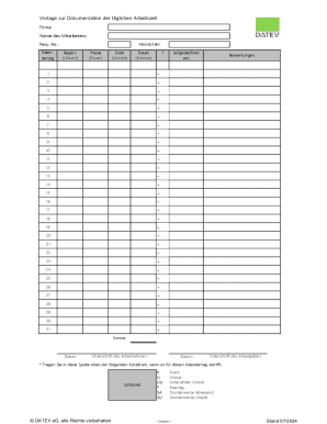 Daily Work Time Documentation Template