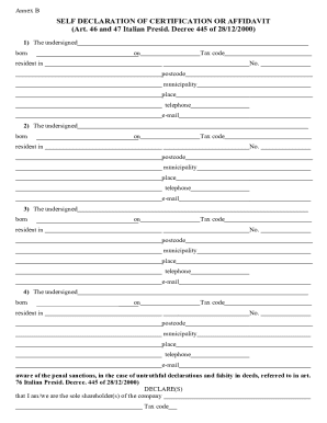 Self Declaration of Certification or Affidavit