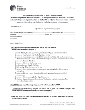 Bulgarian PEP Self-Declaration Form