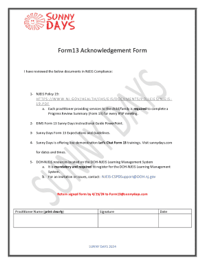 Form 13 Acknowledgement Form