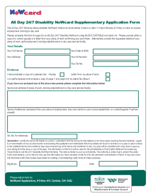 All Day 24/7 Disability NoWcard Application Form