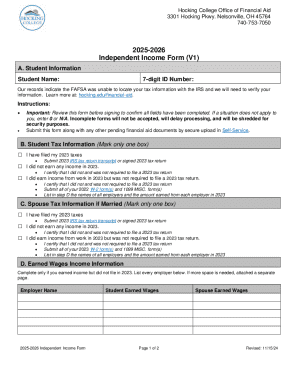 Hocking College Independent Income Form