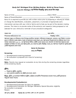 Early On Michigan Prior Written Notice